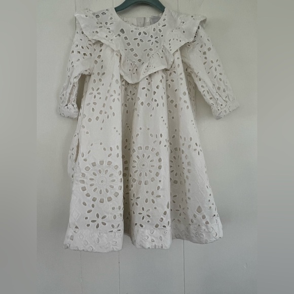 Nordstrom White Eyelet Collared Lined Dress Pockets Beach Wedding Size 5 - Picture 9 of 15